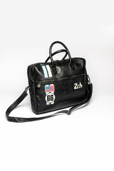 Sac bandoulière en cuir 24H Le Mans Bruce messenger noir